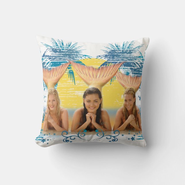 Group Blue Palm Tree Graphic Cushion (Front)