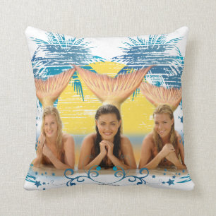 Group Blue Palm Tree Graphic Cushion
