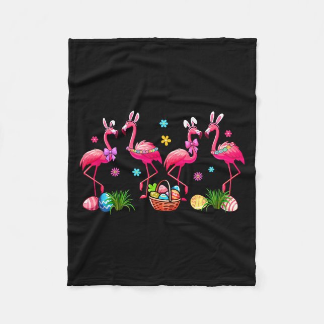 Group Bunny Flamingos Easter Chocolate Eggs Basket Fleece Blanket (Front)