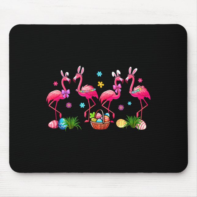 Group Bunny Flamingos Easter Chocolate Eggs Basket Mouse Pad (Front)