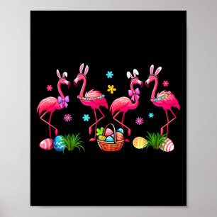 Group Bunny Flamingos Easter Chocolate Eggs Basket Poster