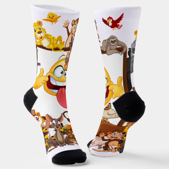Group Cartoon Animals fun Socks (Angled)