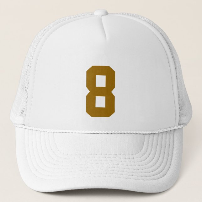 Group custom number eight 8 color gold trucker hat (Front)
