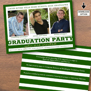 Group Graduation Party 3 Photos Green Invitation