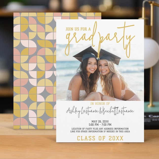 Group Graduation Party - Twin 2 Graduates Invitation (Group Graduation Party Invitation)