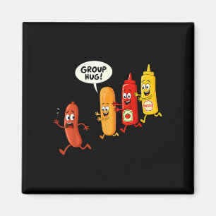 Group hug sausage bun ketchup mustard funny hotdog magnet