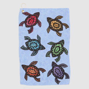 Group of Abstract Black Turtles Colourful Shells Golf Towel