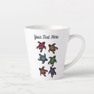 Group of Black Abstract Turtles Coloured Shells Latte Mug