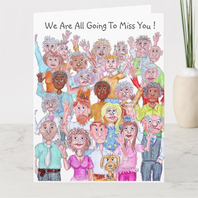 Group of Cartoon People Waving Goodbye Card (Front)