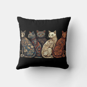 Group of Cats in Victorian Wallpaper Style Cushion