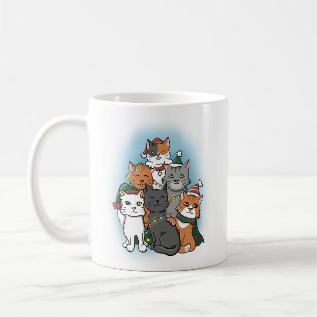 Group of Cats posing for Christmas Picture Coffee Mug (Left)