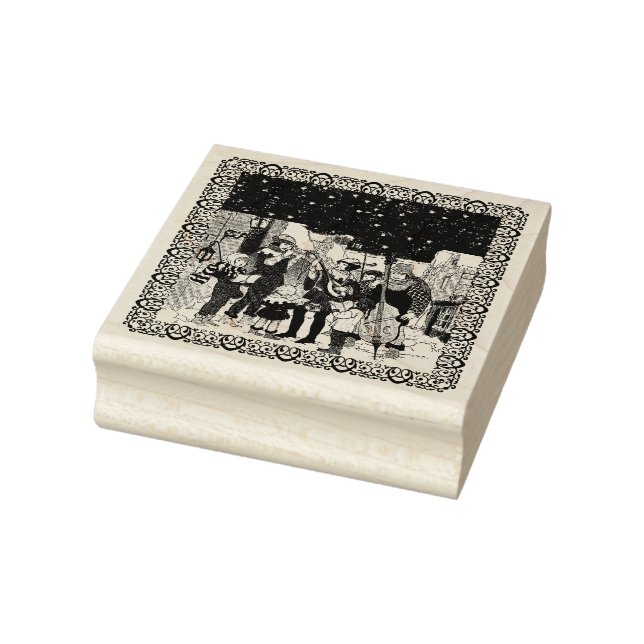 Group of Christmas Carolers Musicians on Street  Rubber Stamp (Stamp)