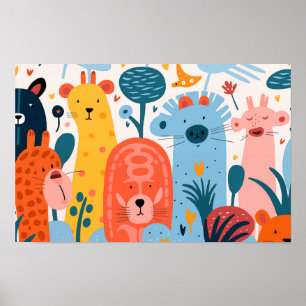 Group of colourful imaginary animals poster
