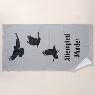 Group of Crows Murder Birds Black Silhouette   Beach Towel