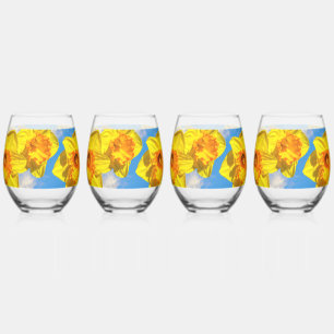 Group of Daffodils Gold Medal flowers Stemless Wine Glass