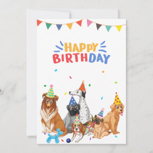 Group of dog breeds party happy birthday  holiday card