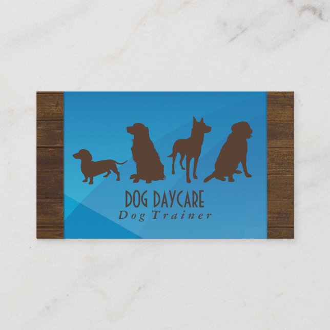 Group of Dogs | Blue Geometric Wood Trim Business Card (Front)
