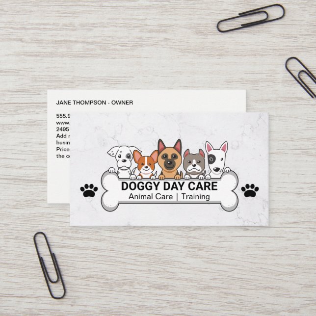 Group of Dogs | Dog Bone | Pet Care Business Card (Front/Back In Situ)
