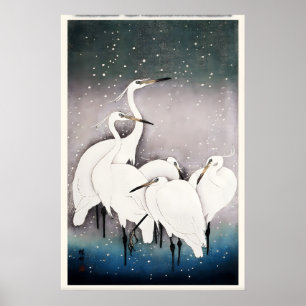 Group of Egrets Japanese Fine Art Print Home