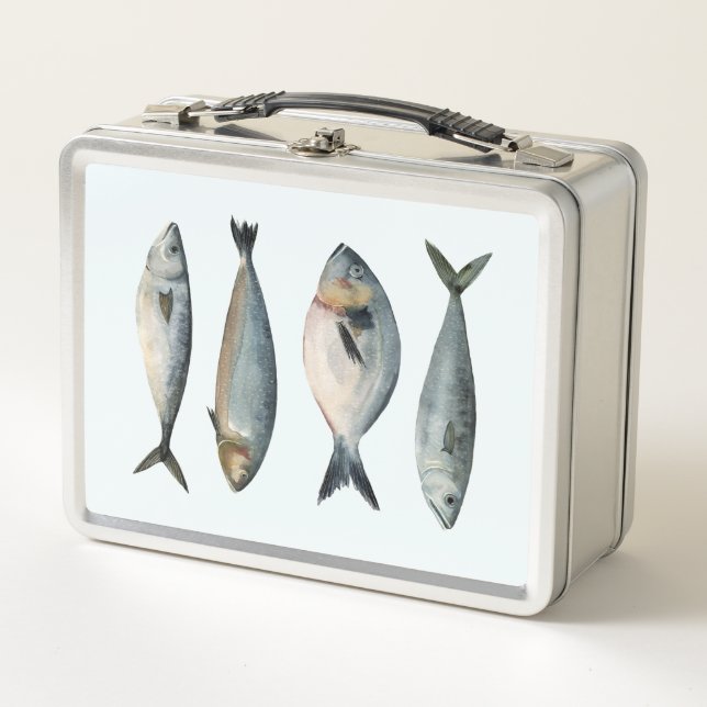 Group of Four Fish Metal Lunch Box (Front)