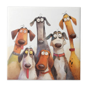 Group of Funny Crazy Dogs Ceramic Tile