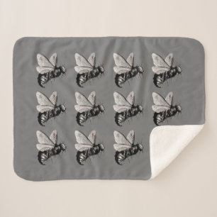 Group of Gothic Type Bees Skulls on Wings Grey Sherpa Blanket