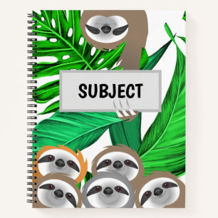 Group of Jungle Sloths Green Leaves Notebook