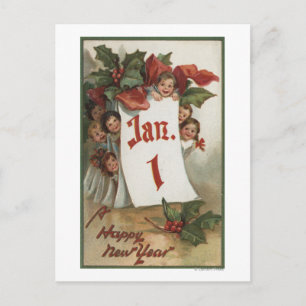 Group of Kids Hiding Behind Calendar Postcard