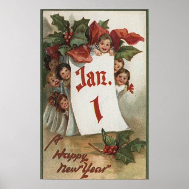 Group of Kids Hiding Behind Calendar Poster (Front)