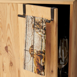 Group of Longhorns Laying in Field Distressed Wood Tea Towel