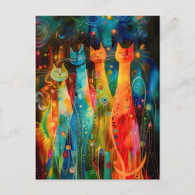 Group of Modern Cat Design in Cosmic Galaxy Postcard (Front)