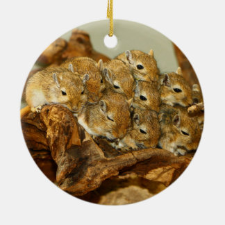 Group of Mongolian Gerbils Meriones Unguiculatus Ceramic Tree Decoration