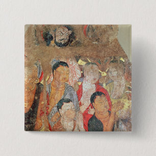 Group of monks and Buddha 15 Cm Square Badge