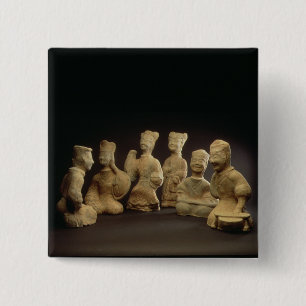 Group of Musicians, Dancers and Servants (terracot 15 Cm Square Badge