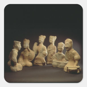Group of Musicians, Dancers and Servants (terracot Square Sticker