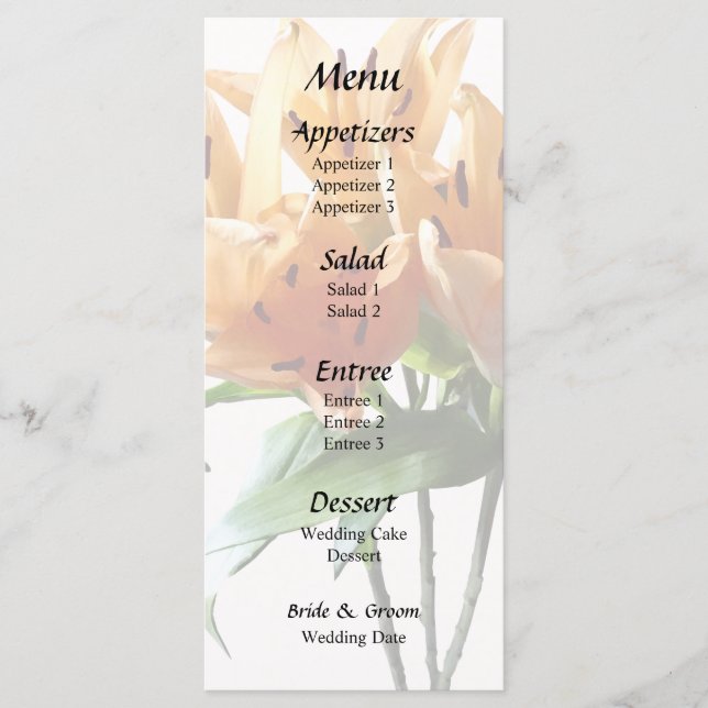 Group of Orange Lilies Menu (Front)