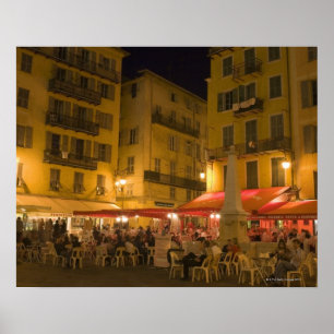 Group of people sitting at a sidewalk cafe, poster