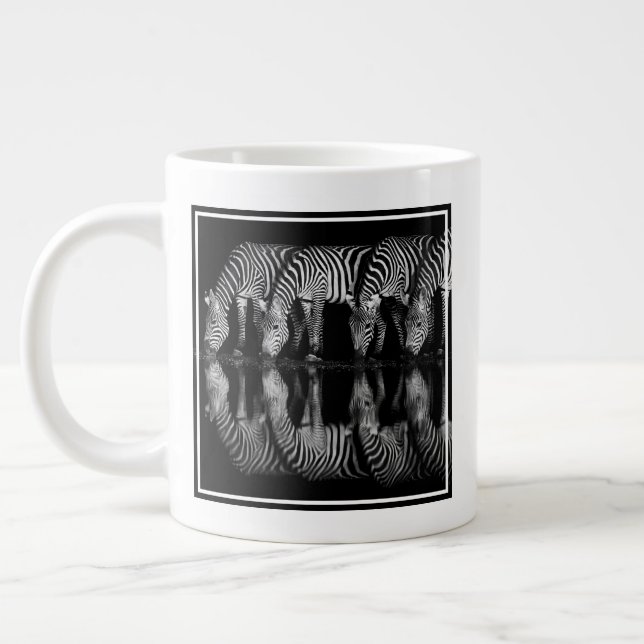 Group of Plains Zebra Drink Together at Night Large Coffee Mug (Left)