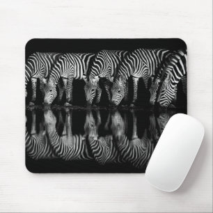 Group of Plains Zebra Drink Together at Night Mouse Pad
