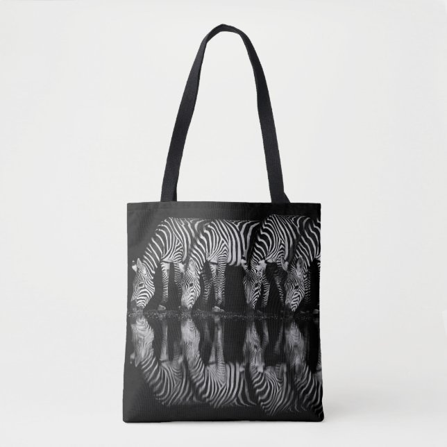 Group of Plains Zebra Drink Together at Night Tote Bag (Front)