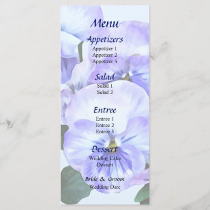 Group of Purple Pansies and Leaves Wedding Menu