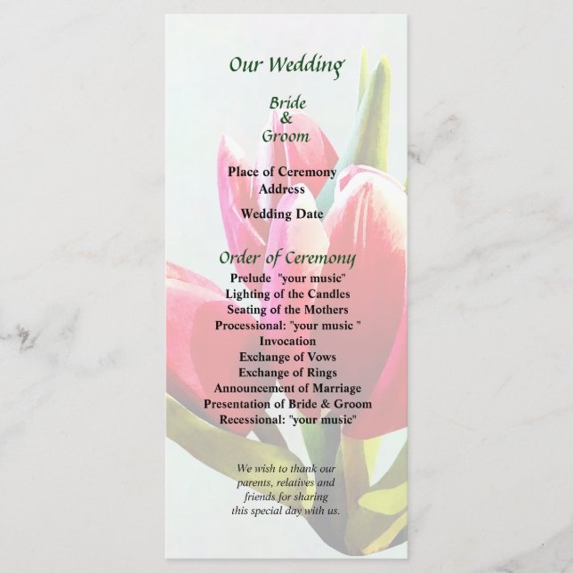 Group of Red Tulips Wedding Program (Front)