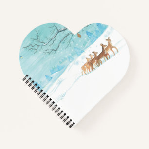 Group of Roe Deer in Winter Illustration Heart Notebook