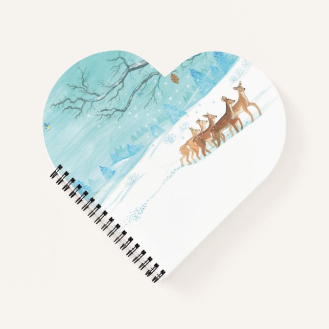 Group of Roe Deer in Winter Illustration Heart Notebook (Front)