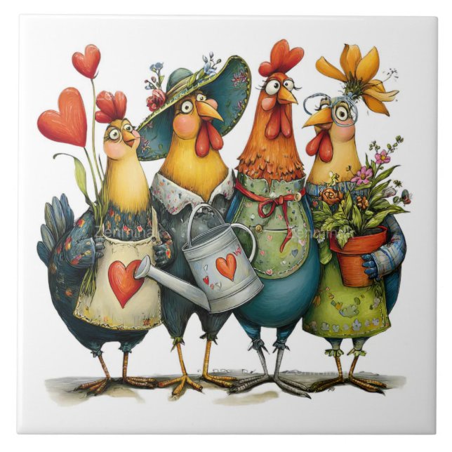 Group of roosters ceramic tile (Front)