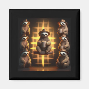 Group Of Sloths Drinking Coffee Magnet