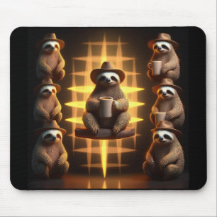 Group Of Sloths Drinking Coffee Mouse Pad