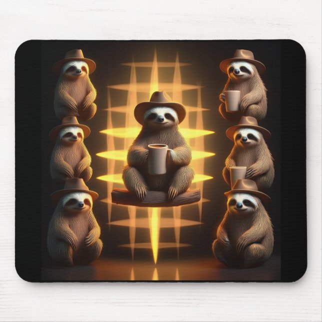 Group Of Sloths Drinking Coffee Mouse Pad (Front)