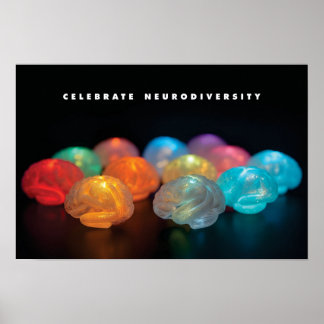 Group of small glowing brains in multiple colours poster