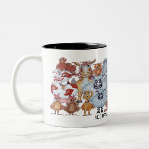 Group of smiling animals cartoon Two-Tone coffee mug